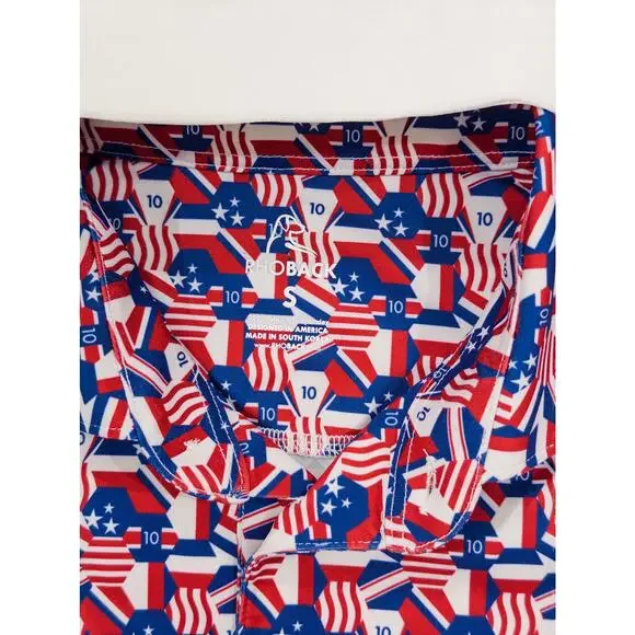 RHOBACK Mens USA flag print polo sz S patriotic golfcore preppy July 4th summer - Picture 3 of 5
